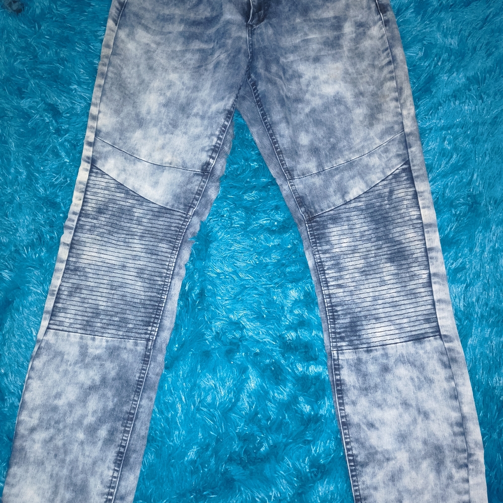 Indigo Rein Women's Acid Wash Moto Skinny Jeans - Light Blue